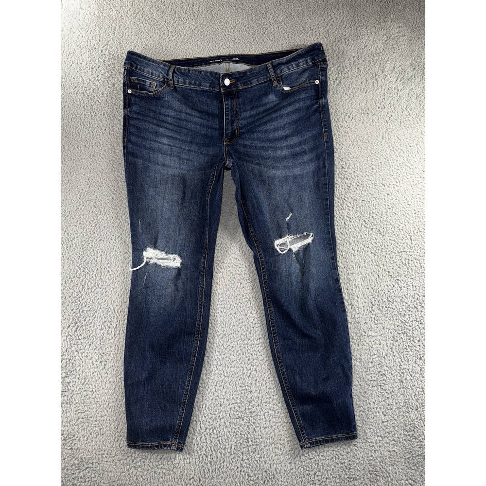 Old Navy Jeans Women 20 Mid Rise Rockstar Super Skinny Distressed Dark Wash